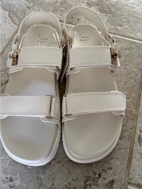 a new day Cream Hook-and-Loop Double Strap Sandals with Gold Accent